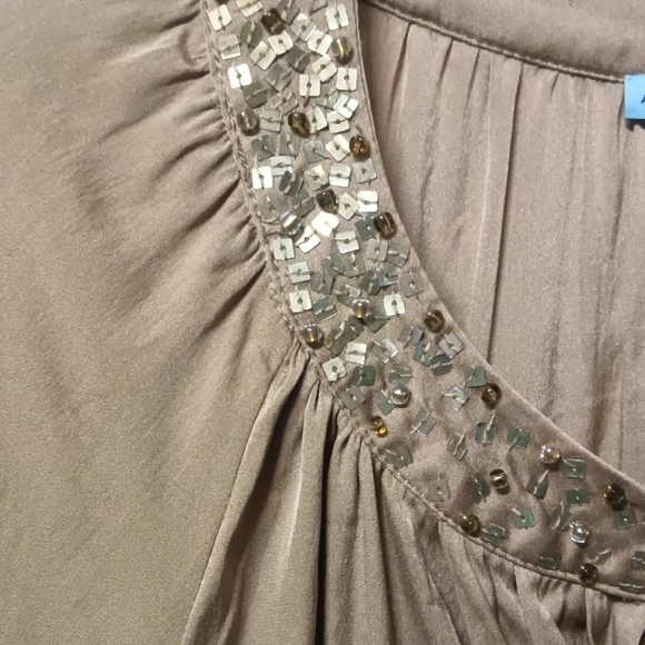 Antonio Melani Silk Blouse Tan Sequin Detail Medium - Picture 4 of 13